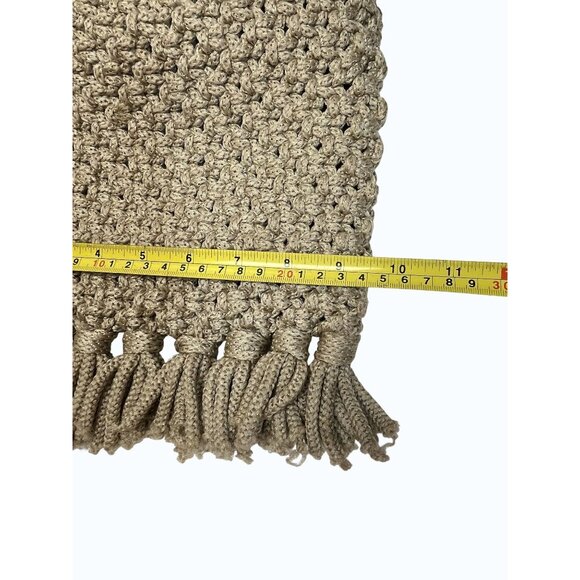 VTG Macrame Tassel Tote Bag Wooden Look Handles BOHO 60'-70's READ - Picture 5 of 7